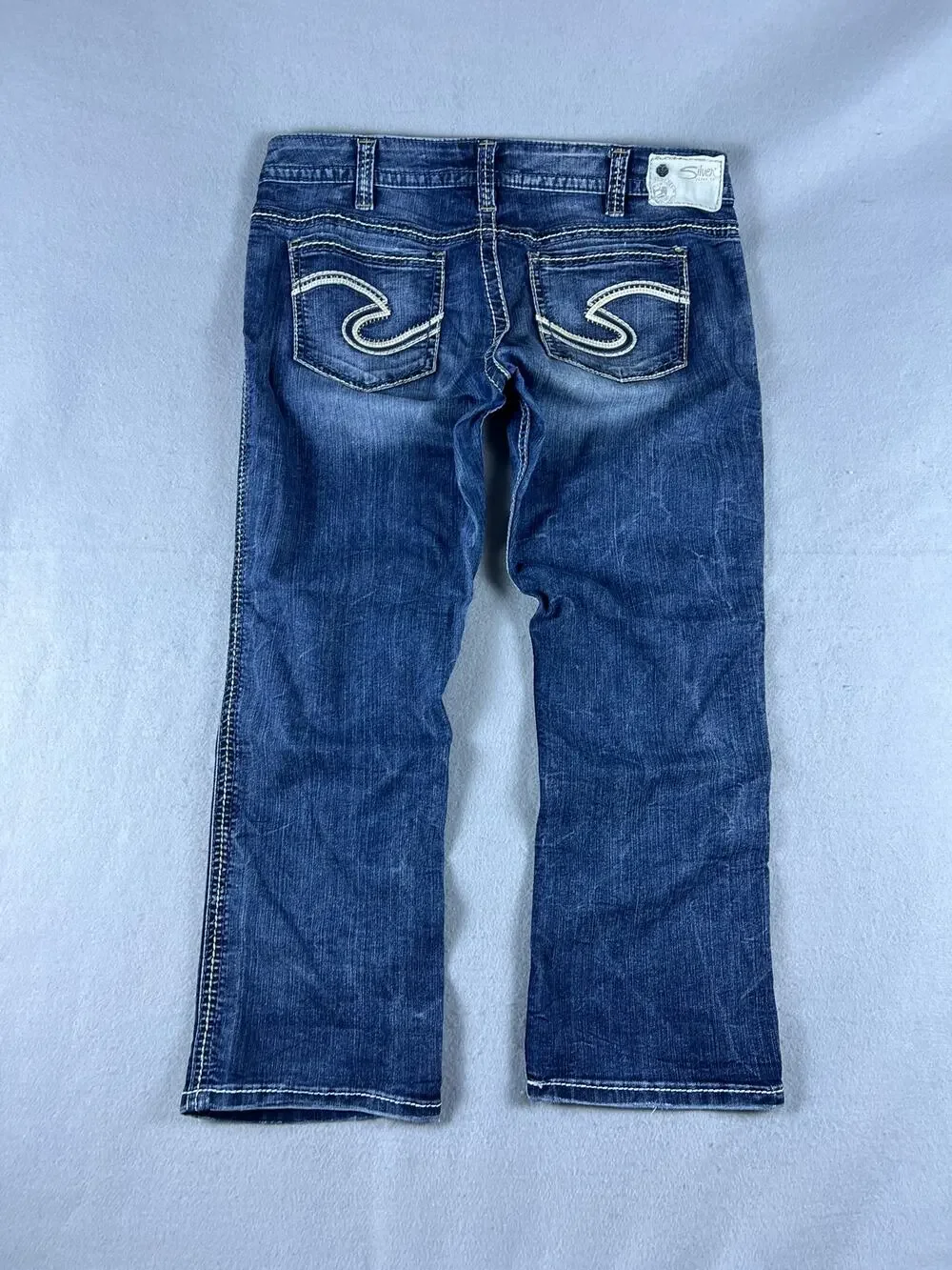 Silver Jeans Co Womens 32 Blue Low Rise Twisted Capri Medium Wash Denim Cropped